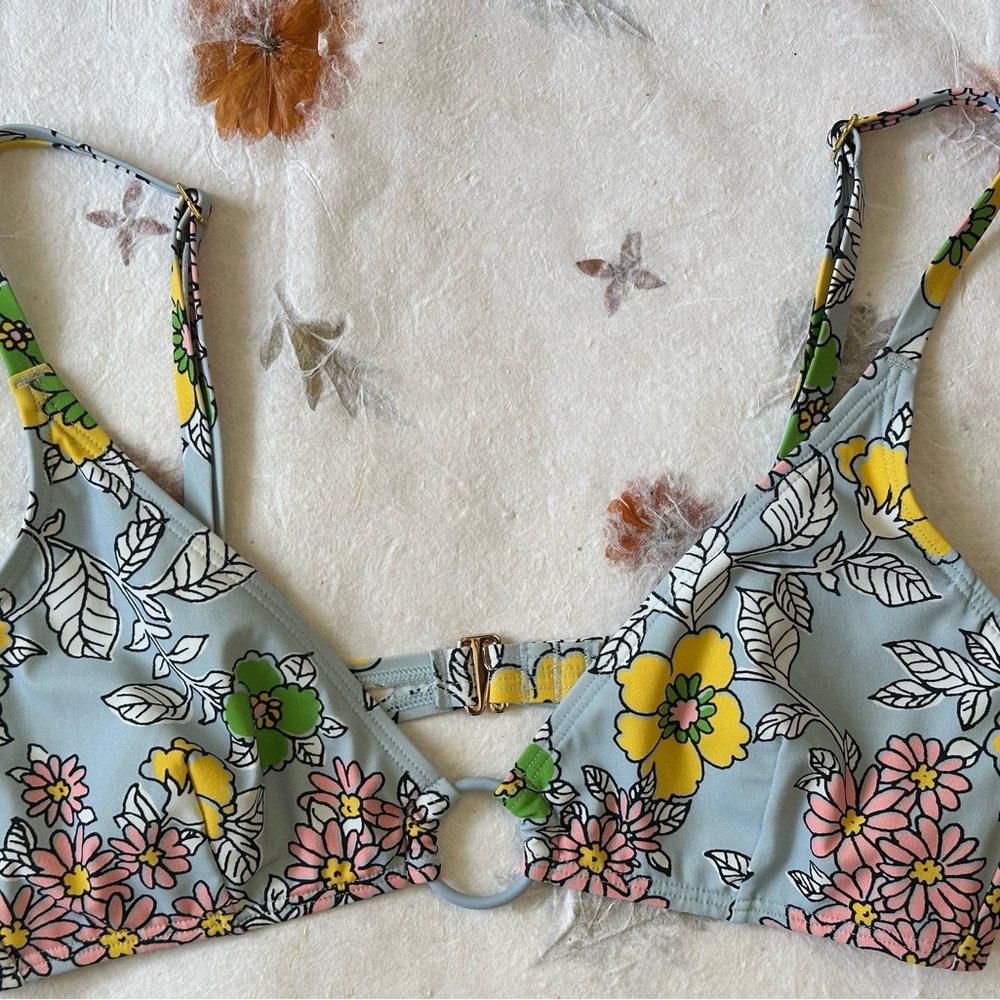 TORY BURCH Green and Pink Floral Bikini top